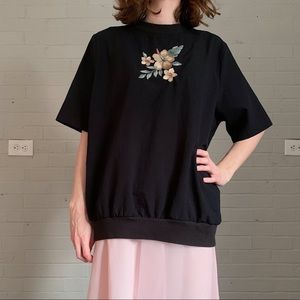 Vtg 90s Pullover short sleeve, tropical hibiscus lounge casual top oversized